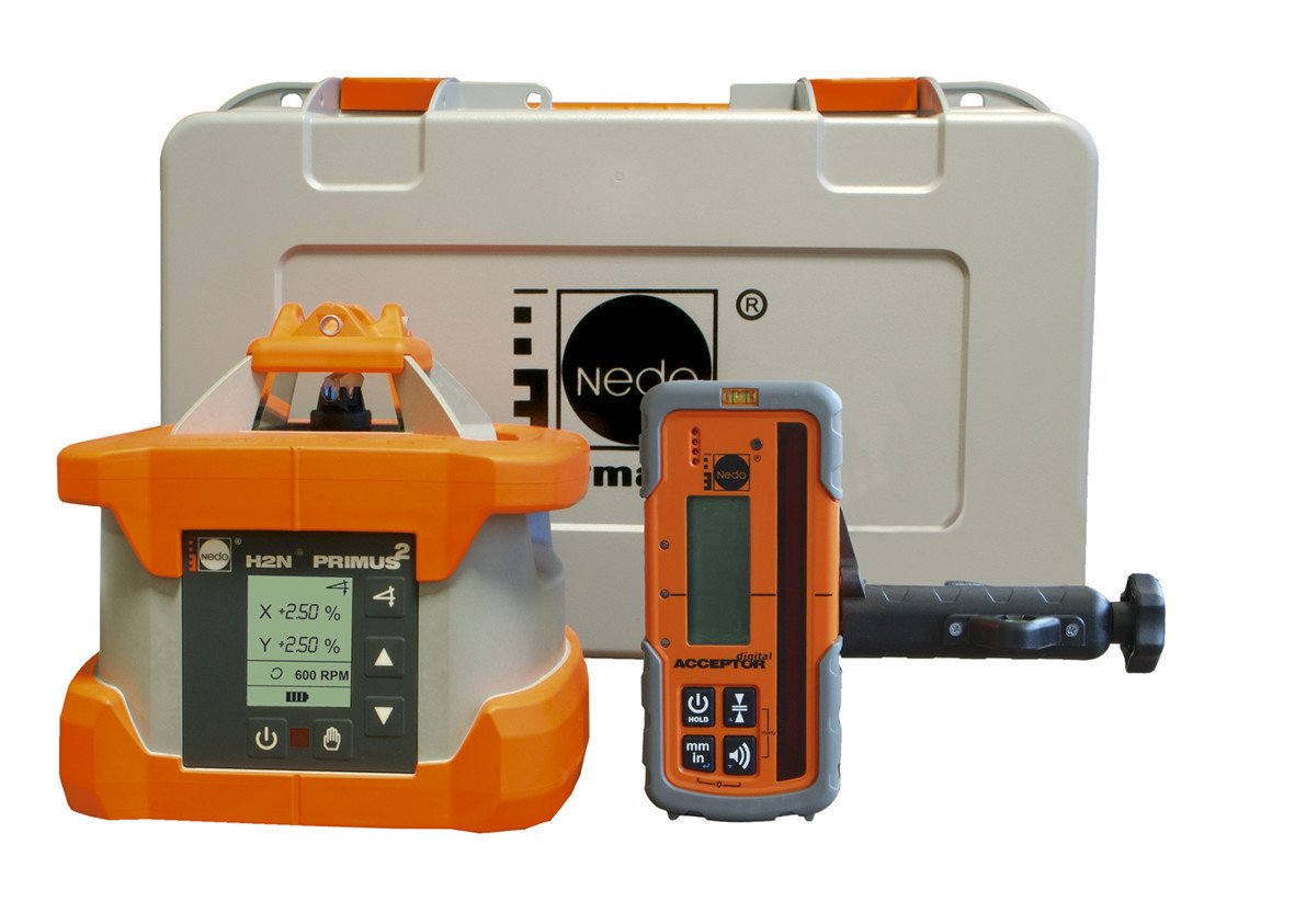 Primus_2H_Lieferumfang_mit_Acceptor_Digital-1-1.jpg NEDO PRIMUS 2 H2N mit Acceptor Digital – Rotations- / Neigungslaser horizontal - immagine 1
