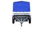 Rimorchio auto Garden Trailer 230 KIPP Unitrailer 750 kg, 230x125 cm, con ruotino di sostegno, telone alto blu e struttura alta - immagine 4