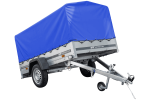 Rimorchio auto Garden Trailer 230 KIPP Unitrailer 750 kg, 230x125 cm, con ruotino di sostegno, telone alto blu e struttura alta