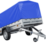 Rimorchio auto Garden Trailer 230 KIPP Unitrailer 750 kg, 230x125 cm, con ruotino di sostegno, telone alto blu e struttura alta